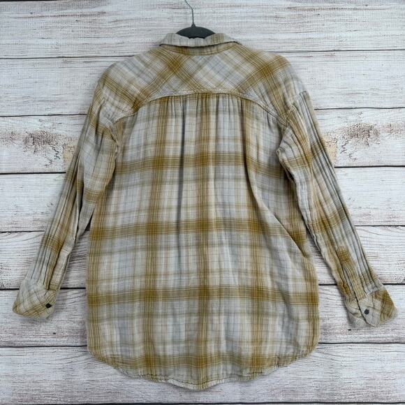 Free People Plaid Button Down 4 Pocket Shirt Womens XS Beige Tan - Picture 2 of 13